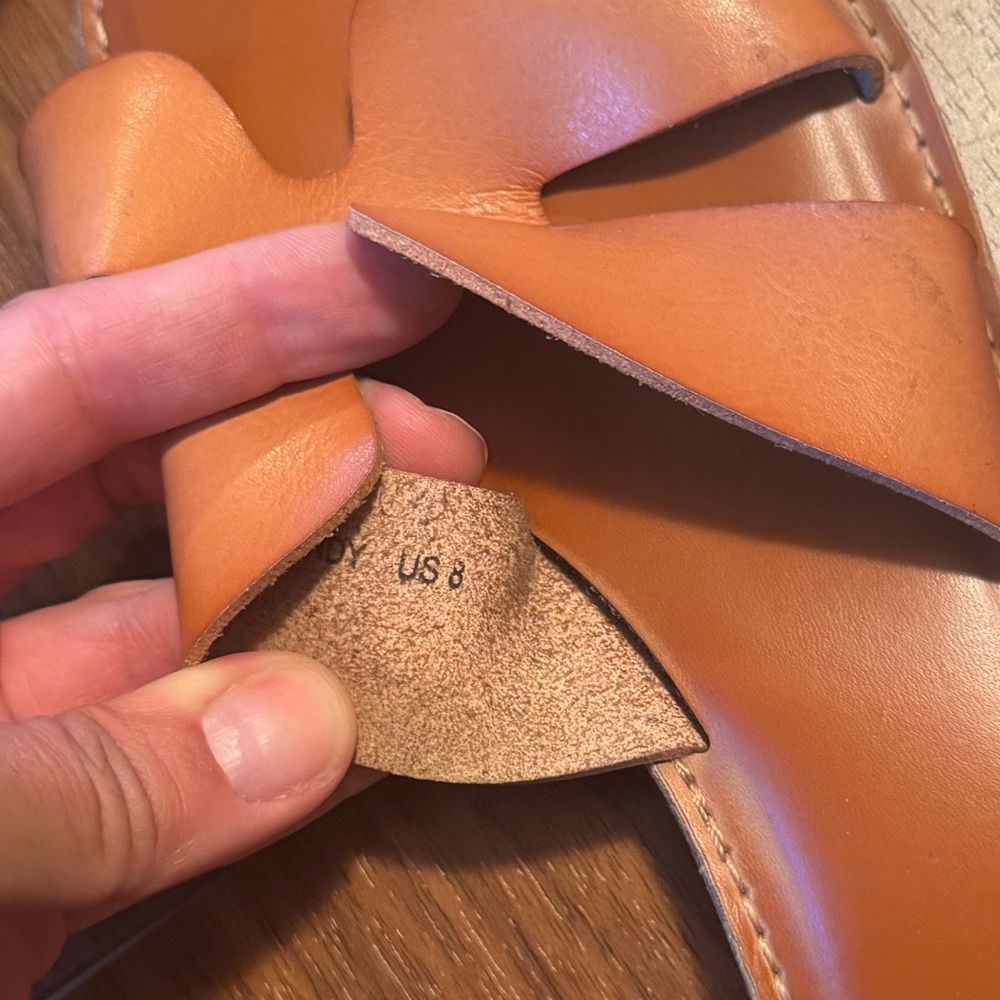 Tan Leather Slide Sandals - Picture 6 of 6